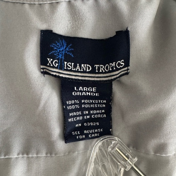 ISLAND TROPICS Men’s Hawaiian Blue Gray White Palm Trees Tropical Shirt-Size L - Picture 7 of 8